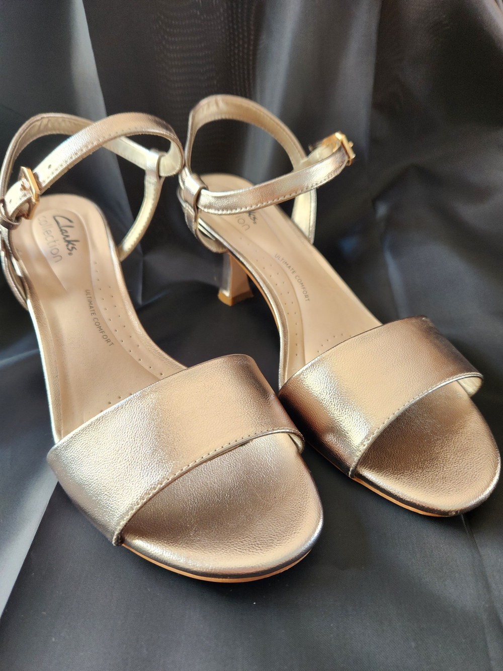 Clarks Collection Metallic Gold Ankle-Strap Heels for Women